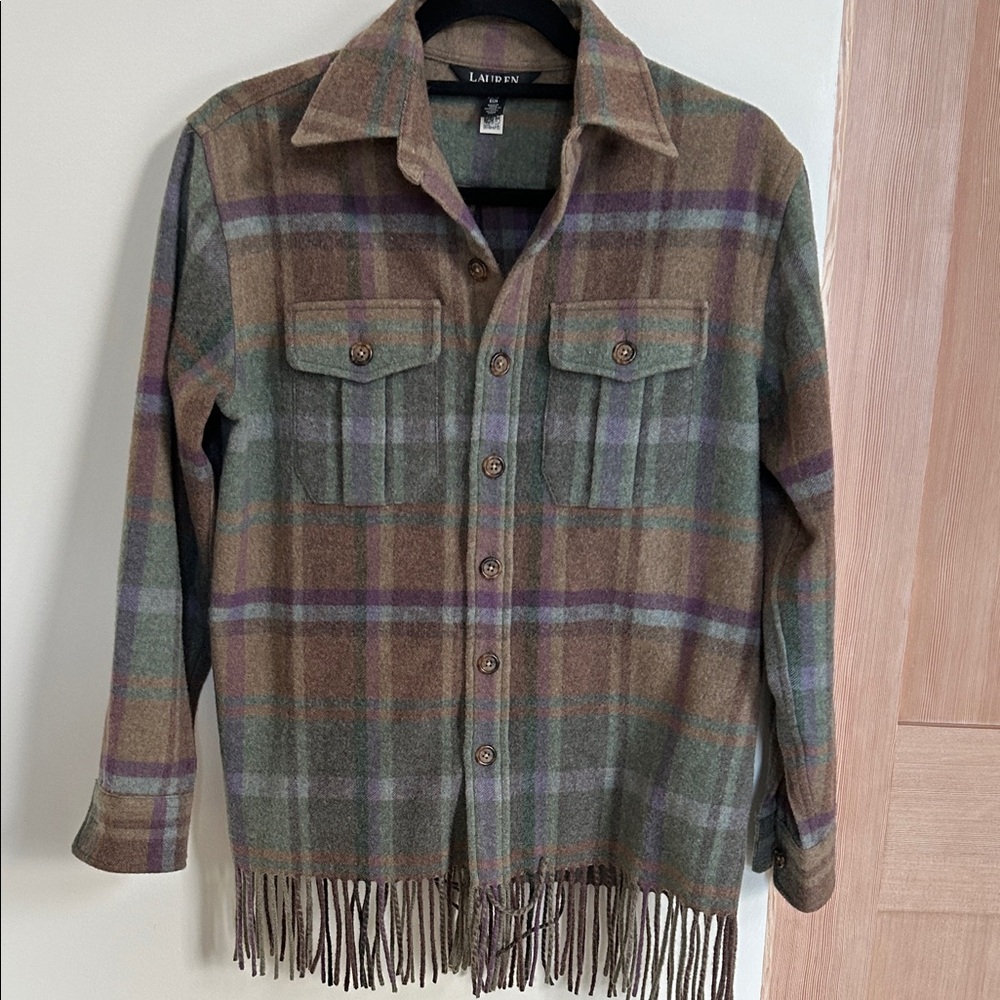 Ralph Lauren Plaid Fringe Button-Up jacket